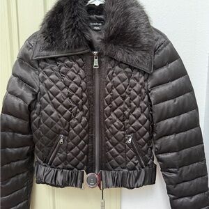 Bebe fur collar jacket quilted black size small
